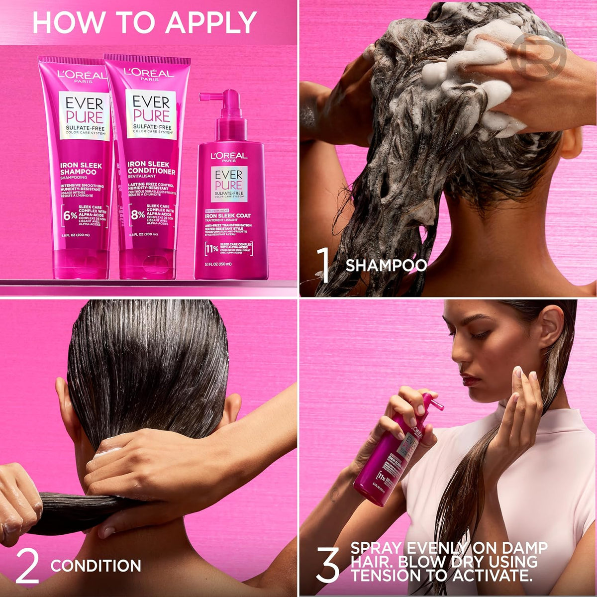 Sulfate Free Iron Sleek Smoothing Shampoo and Conditioner Set, Frizz Control and Humidity-Resistant Formula with Alpha-Acids, Suitable for Color-Treated Hair, Everpure, 13.6 Fl Oz Set