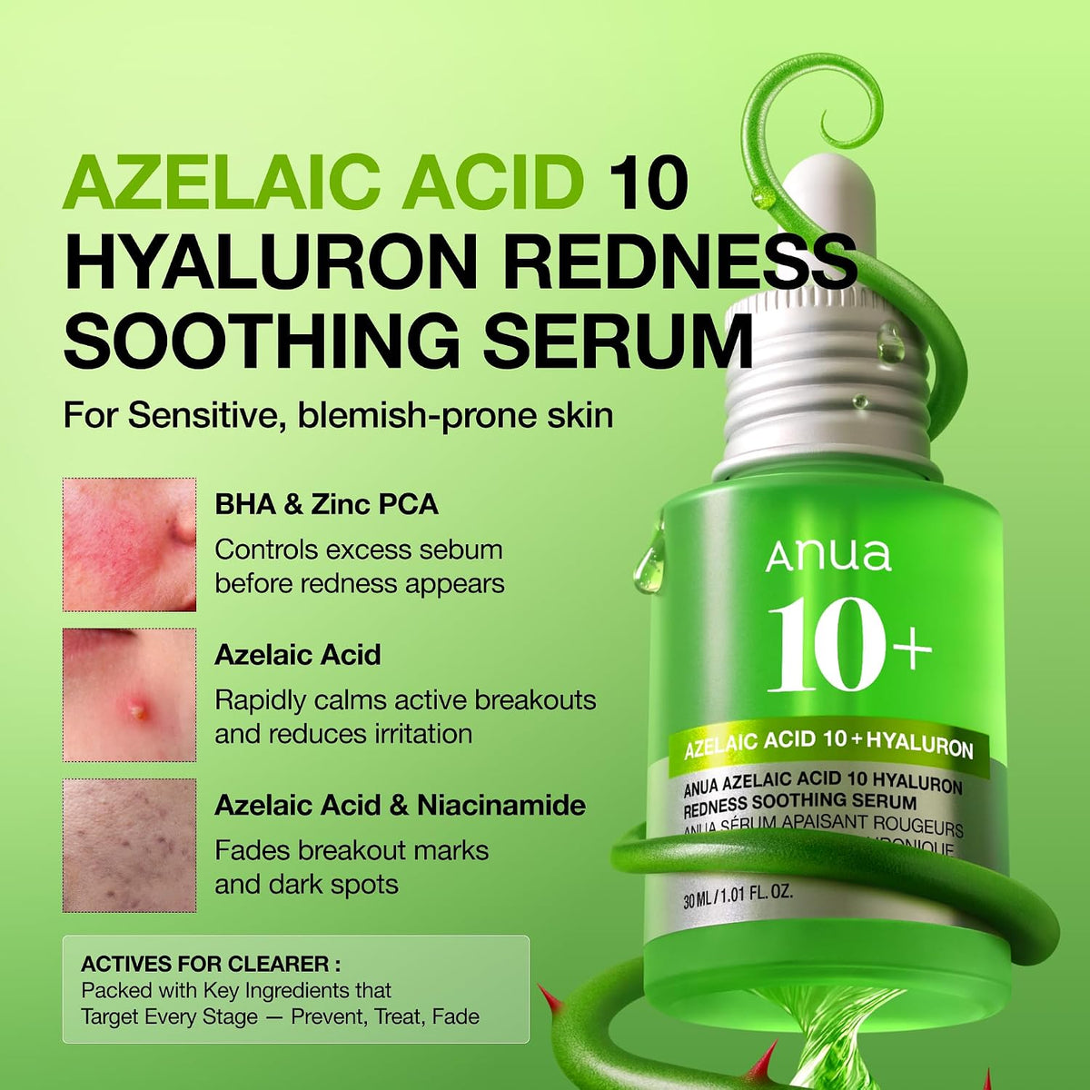 ANUA Azelaic Acid 10 Hyaluron Redness Soothing Serum 30ml
