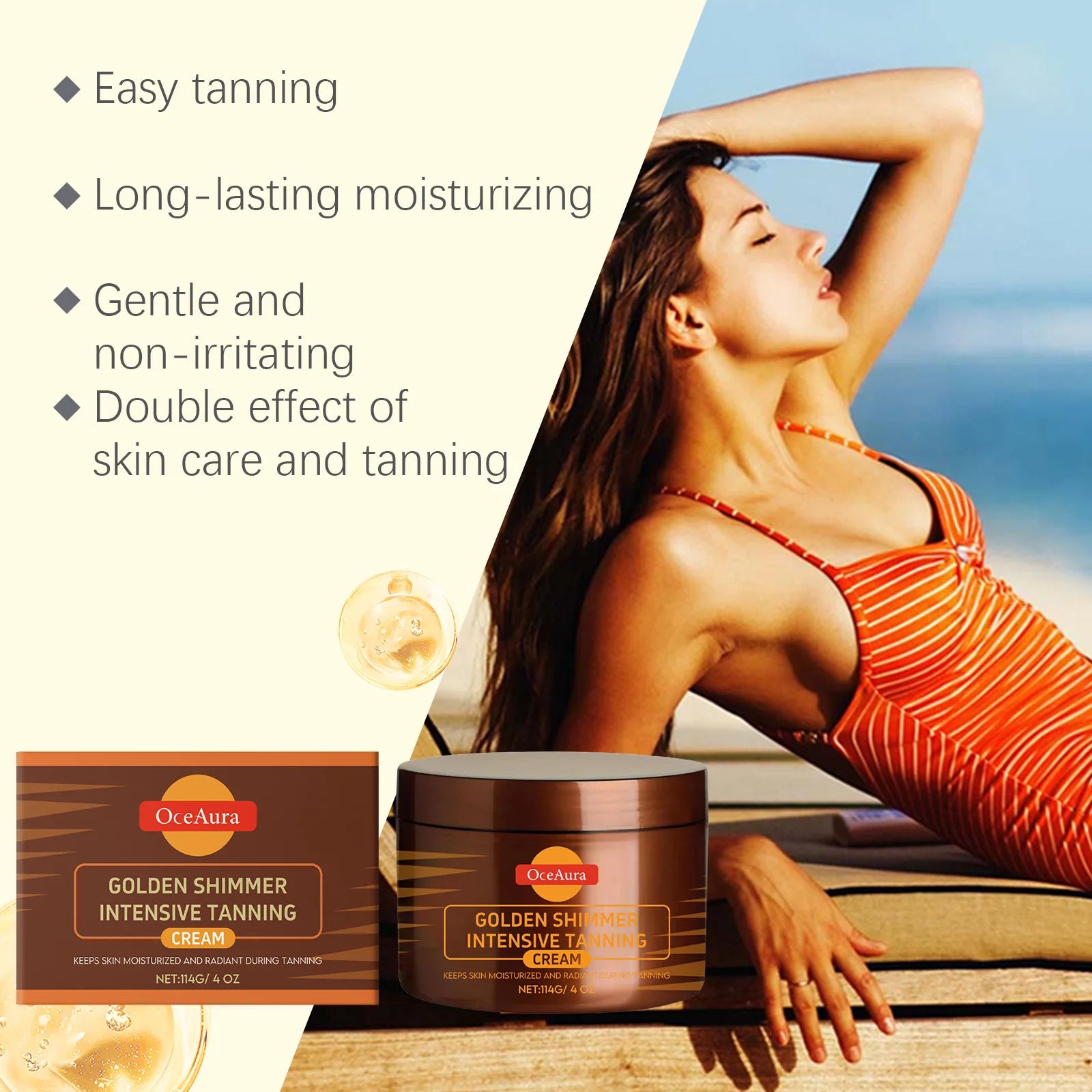Oceaura Tanning Cream Anti-Ultraviolet Natural Body Face Glow Bronzer Golden Shimmer Herbal Essence Nourishing Self Tanning Gel