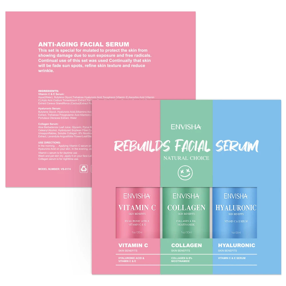 Complete Facial Serum Set – Collagen, Hyaluronic Acid & Vitamin Complex for Wrinkle Care