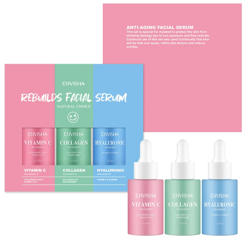 Complete Facial Serum Set – Collagen, Hyaluronic Acid & Vitamin Complex for Wrinkle Care
