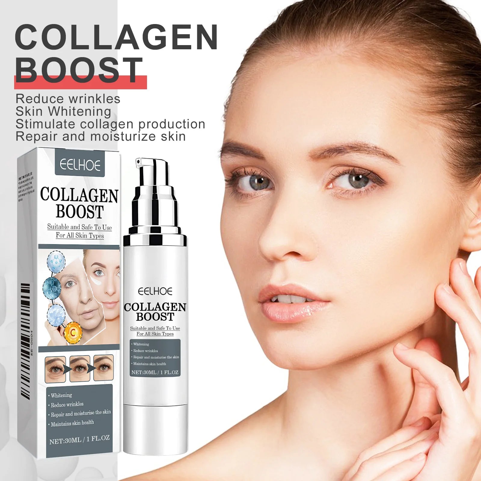 Collagen Booster Face Cream Moisturizing Firming Skin Care for Women Reduces Wrinkles Fine Lines 30ml Hyaluronic Acid Skincare