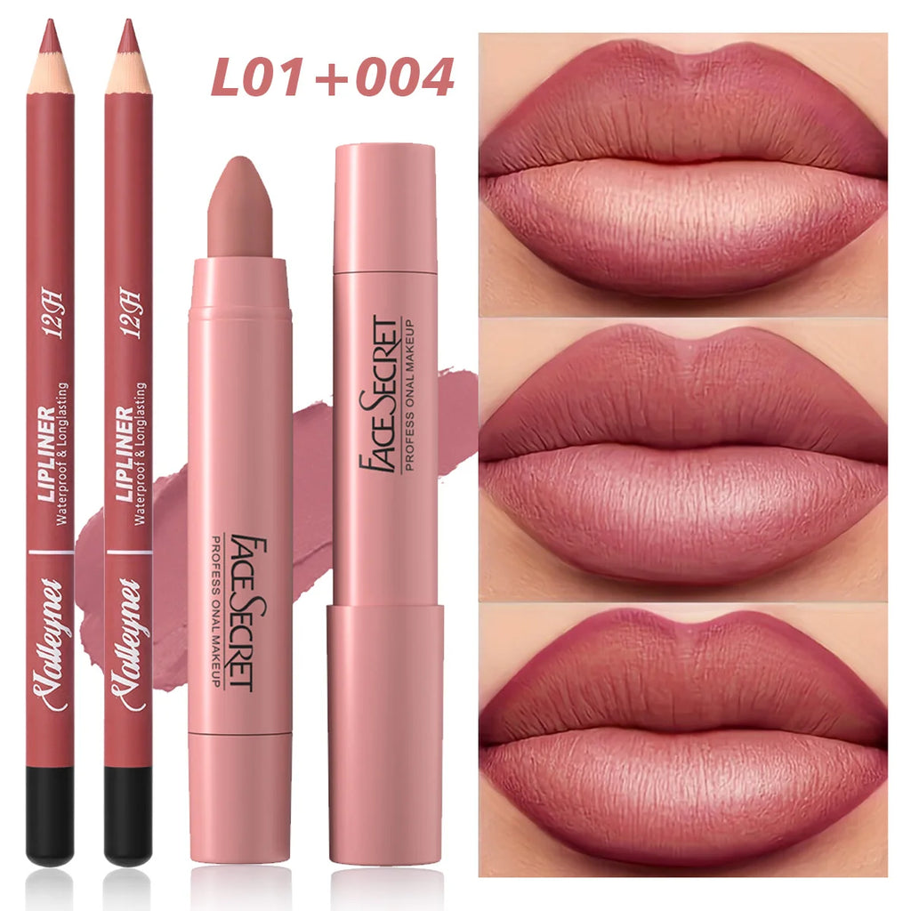Matte Velvet Lip Duo – 2‑Piece Lip Liner & Lipstick Pencil Set | Long‑Lasting, Full‑Color Lip Combo
