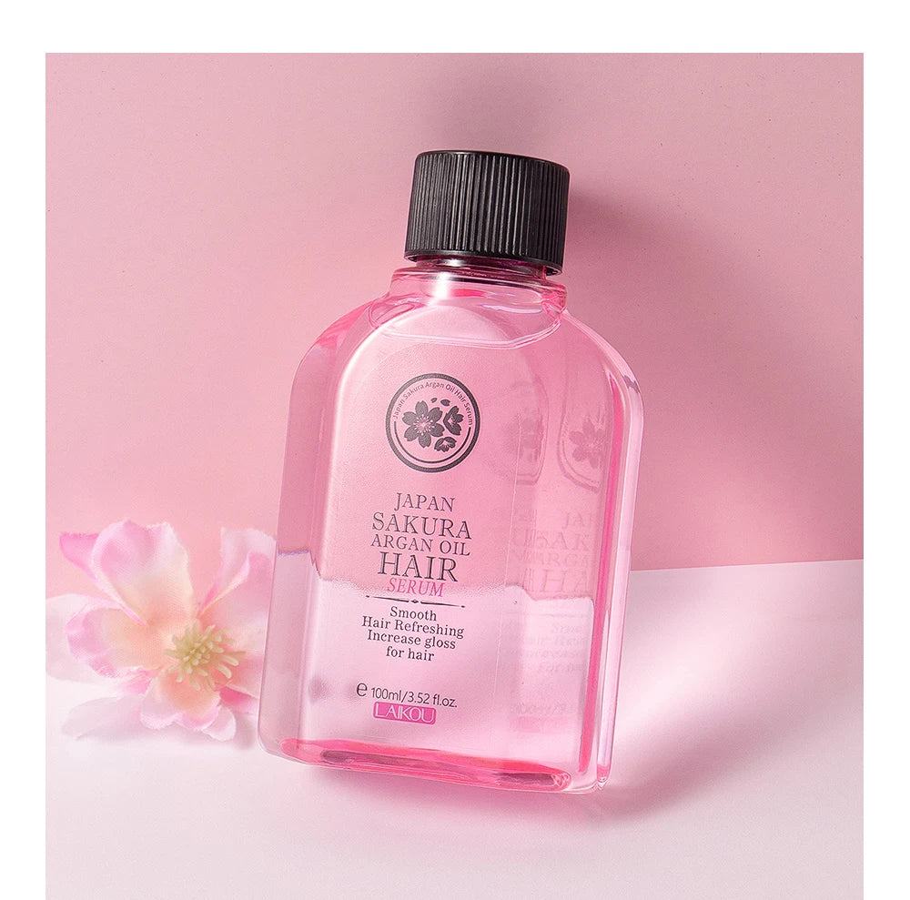 LAIKOU Japan Sakura Argan Hair Serum Nourishing Repair Split Ends Hair Essence (60ml/100ml)