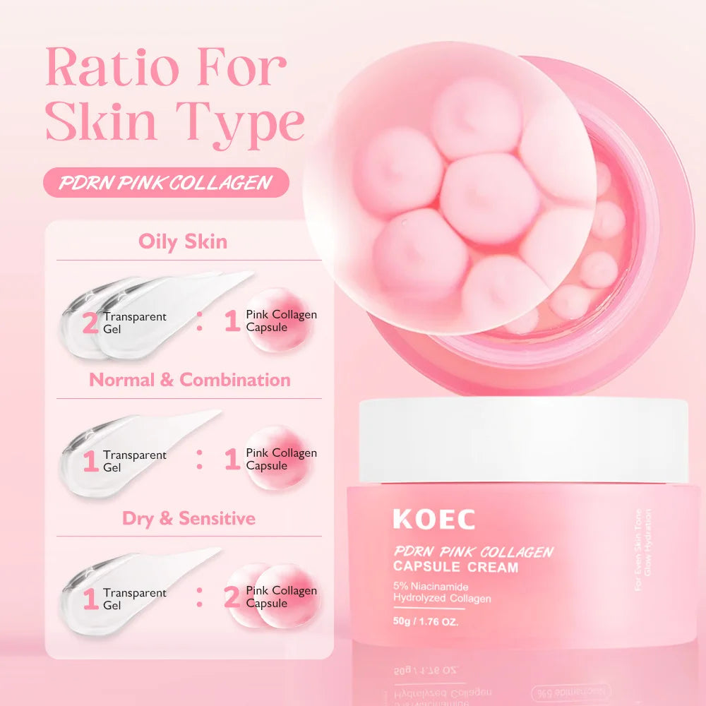 KOEC PDRN Pink Collagen Capsule Cream Anti-Wrinkle Hydrating Glowing Increase Elasticity 5% Niacinamide Hydrolyzed Collagen