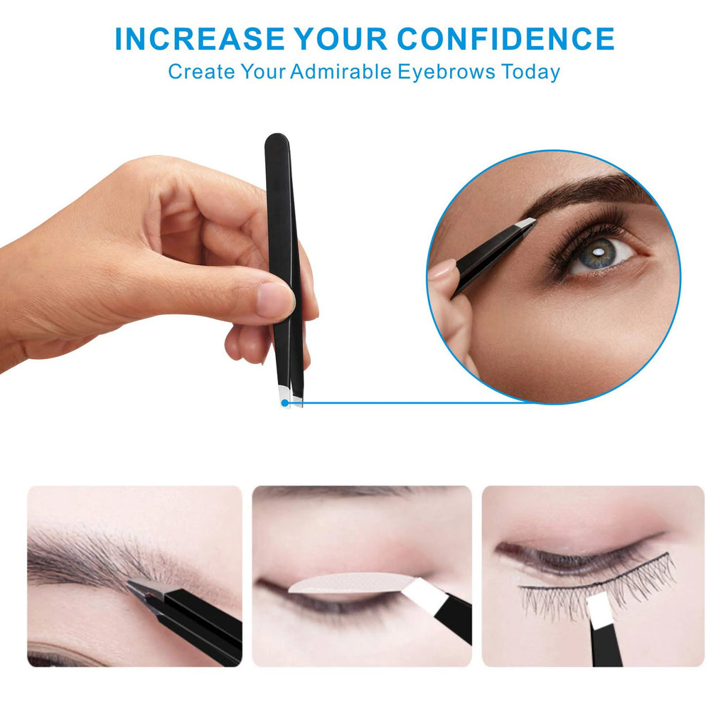Stainless Steel Grooming Tweezers Set – Professional 5‑Piece Brow & Lash Tools with Slanted Tip