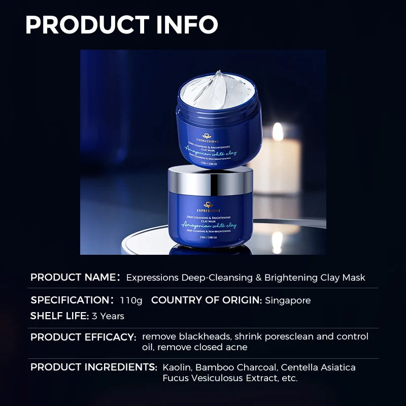Clay Mud Mask – Amazon White Clay + Niacinamide, Deep Cleansing, Hydration, Oil Balance & Radiant Glow