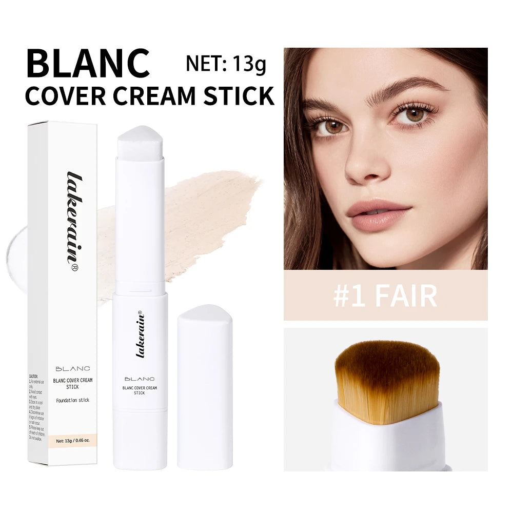 Color‑Changing Foundation Stick – Korean High‑Coverage, Waterproof Dual‑Ended Base with Built‑In Brush