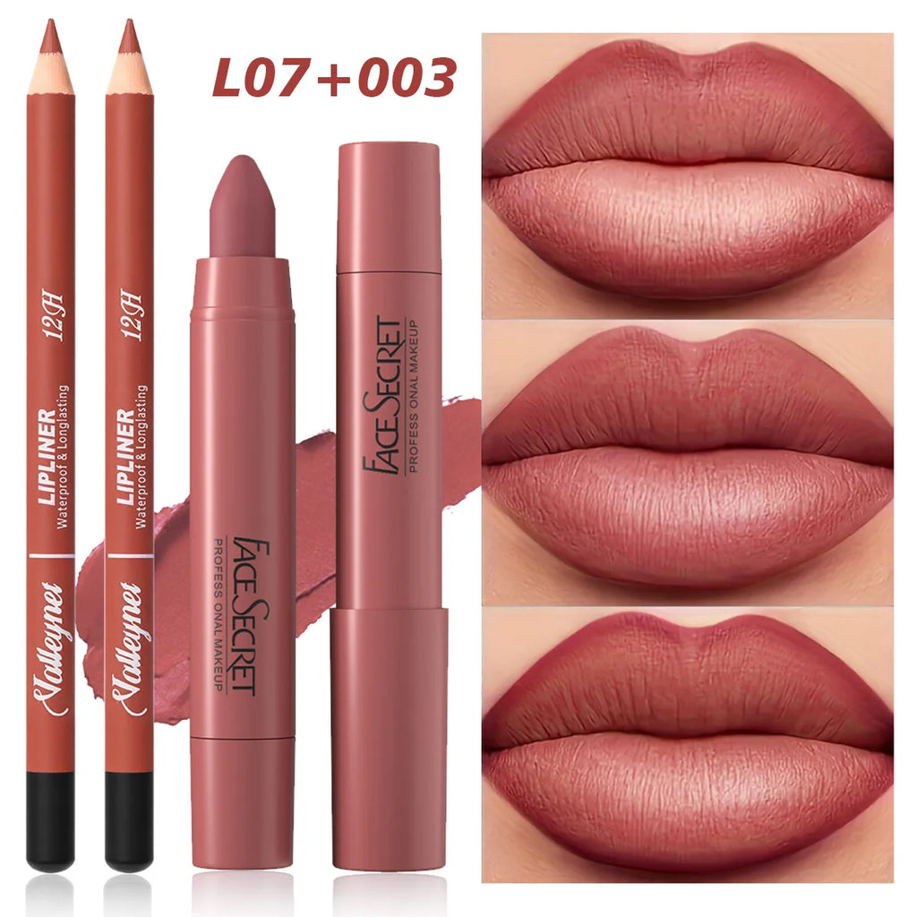 Matte Velvet Lip Duo – 2‑Piece Lip Liner & Lipstick Pencil Set | Long‑Lasting, Full‑Color Lip Combo