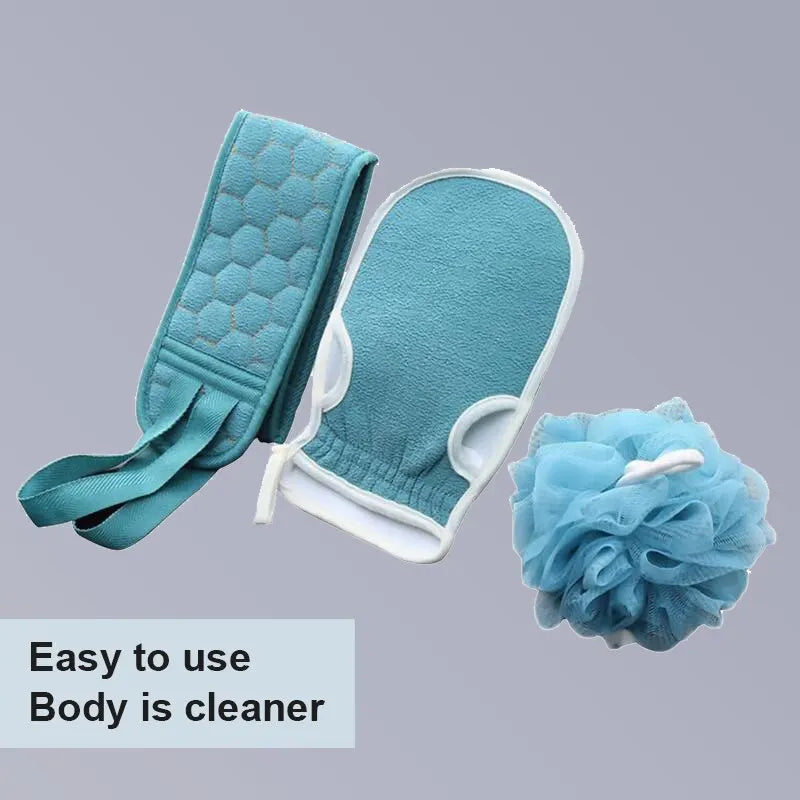 3Pcs Body Cleaning Washcloth Soft Brush Home Hotel Bathroom Shower Ball Back Scrubber Set Exfoliating Skin Towel Bath Gloves