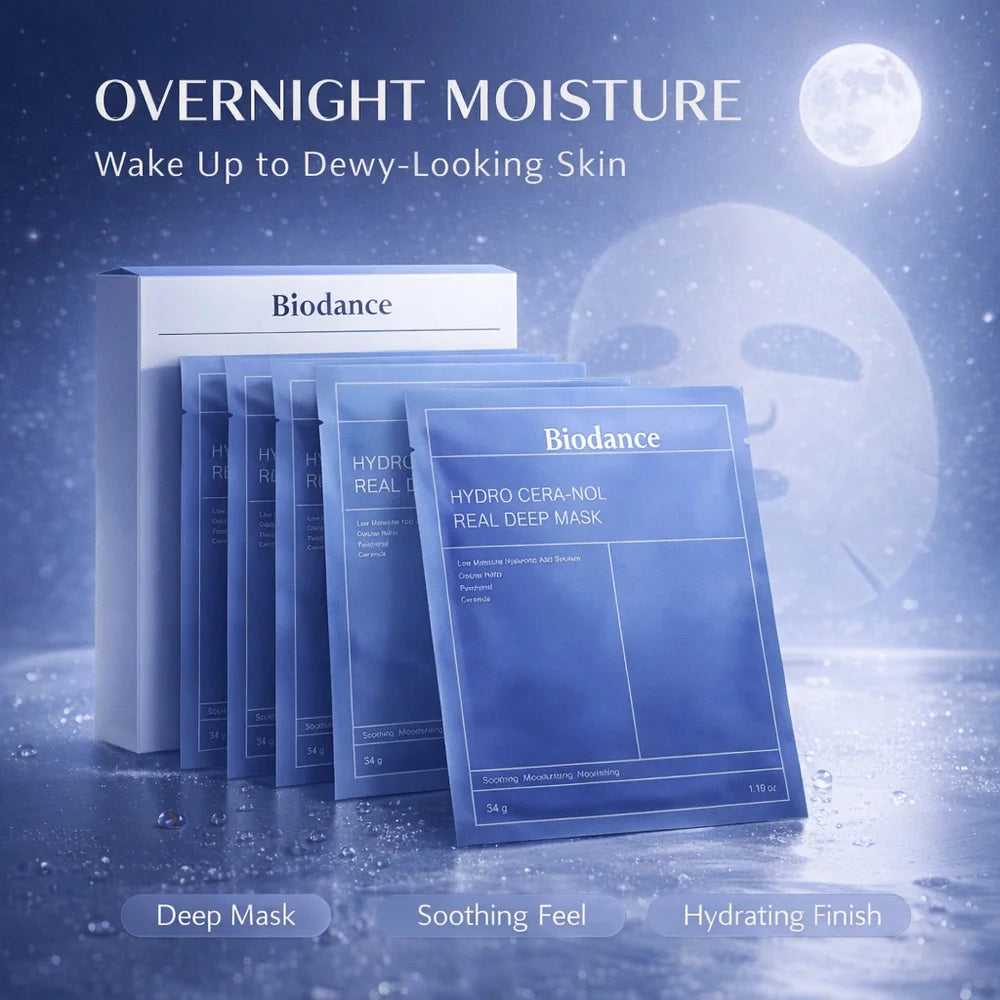 Korean Hydro Cera-nol Real Deep Masks,Face Hydrating Overnight Hydrogel Mask 4pcs,Sunburn Relief,Soothing,Moisturizing Face Care