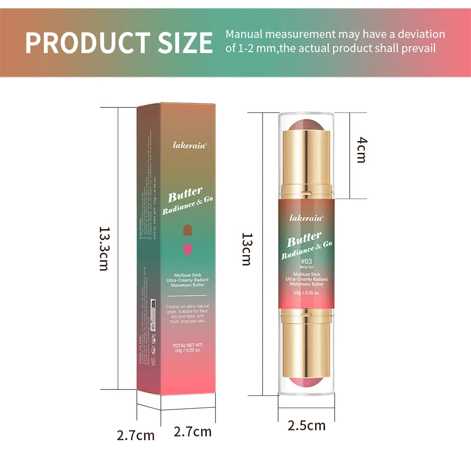 Lakerain Multipurpose Blush Stick Moisturizing Skin Long Lasting Natural Double-headed Bronzer-Blush Stick Pigmented Beauty Makeup