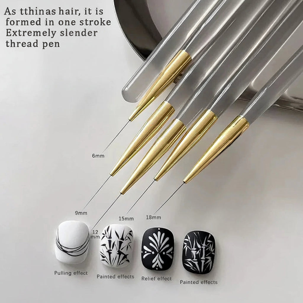 5Pcs Slim Nail Art Brushes – Acrylic Flower Painting & Line Drawing Kit