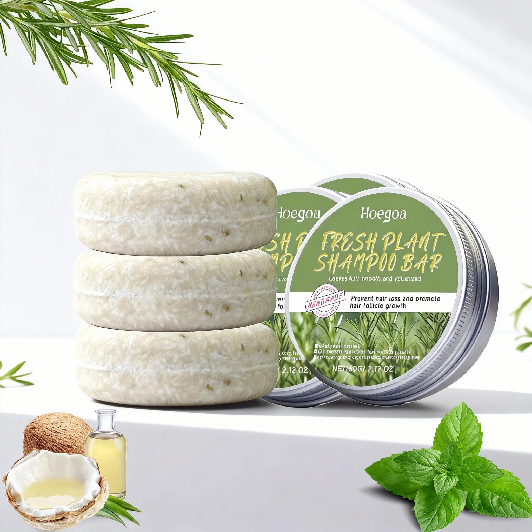 Rosemary Shampoo Bar Natural Scalp Care Deep Cleansing Strengthen Hair Roots Volumizing Formula Plant Solid Soap Travel Friendly
