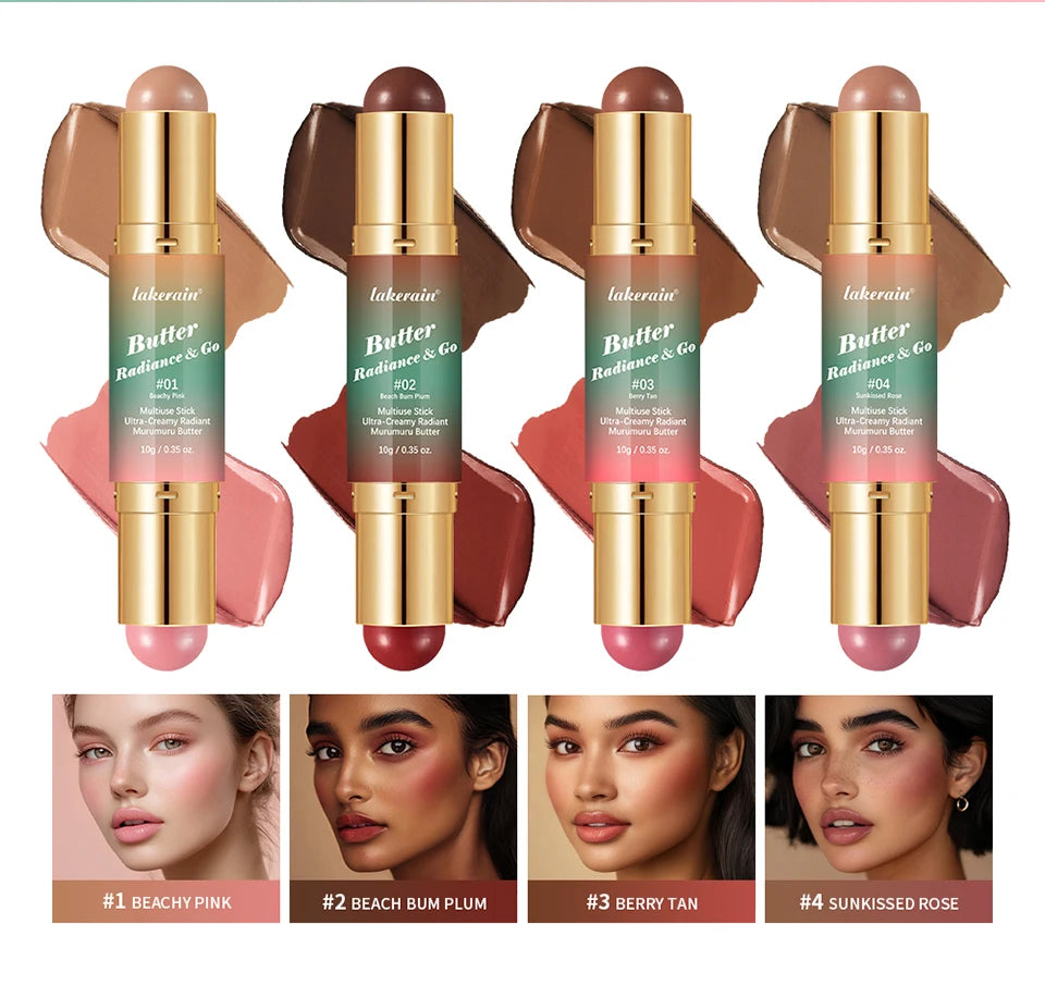 Lakerain Multipurpose Blush Stick Moisturizing Skin Long Lasting Natural Double-headed Bronzer-Blush Stick Pigmented Beauty Makeup