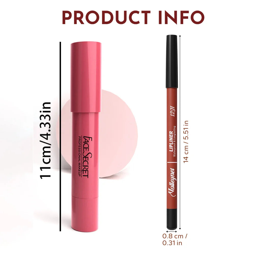 Matte Velvet Lip Duo – 2‑Piece Lip Liner & Lipstick Pencil Set | Long‑Lasting, Full‑Color Lip Combo