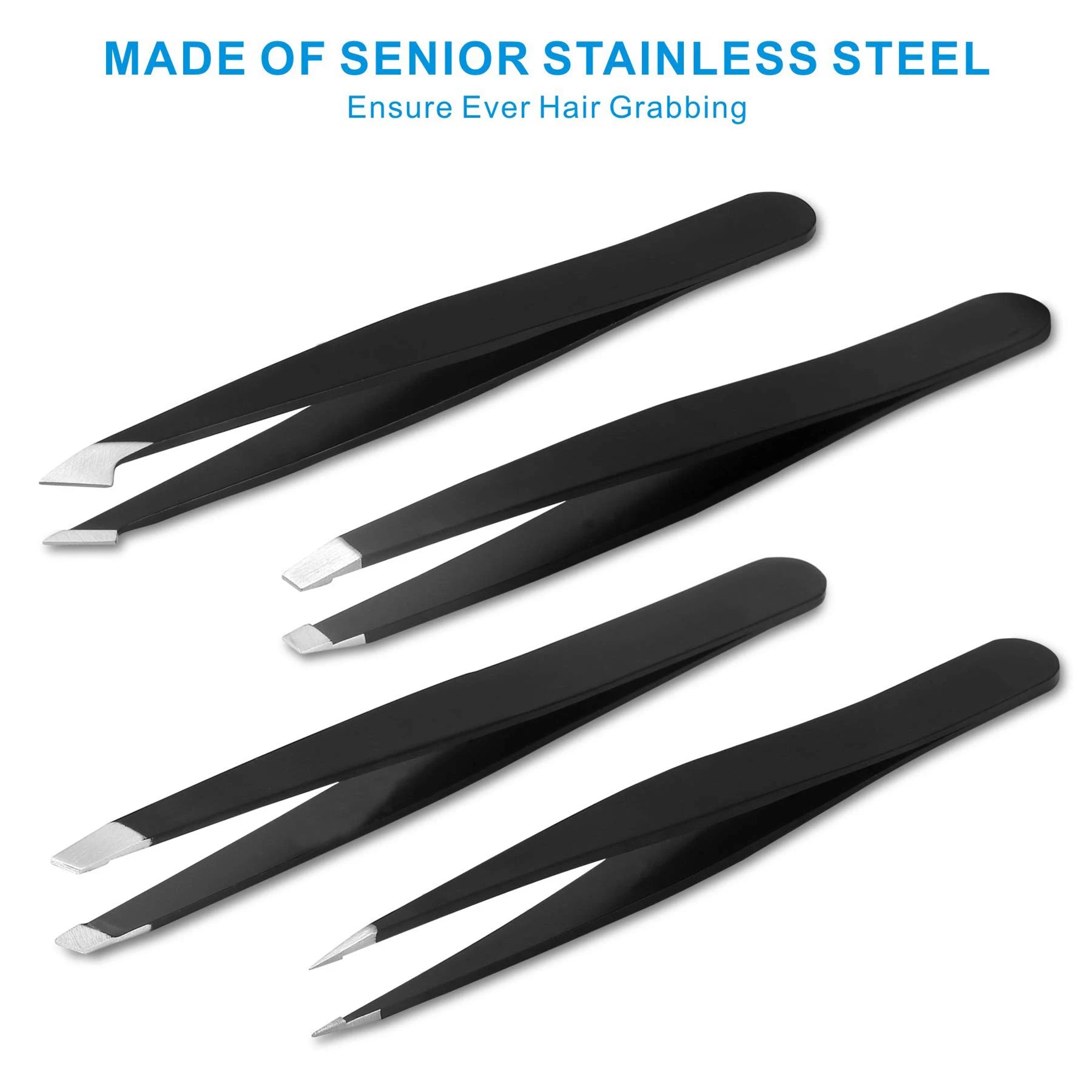 Stainless Steel Grooming Tweezers Set – Professional 5‑Piece Brow & Lash Tools with Slanted Tip