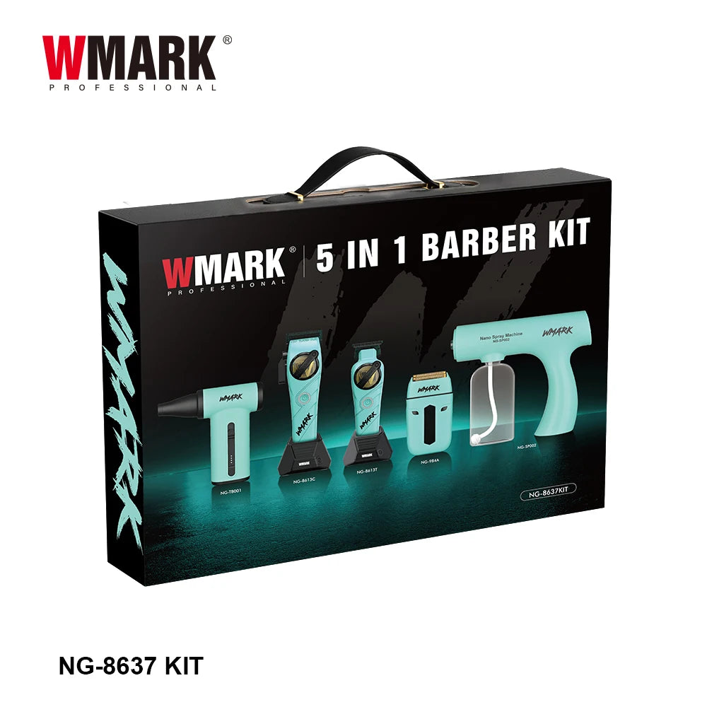 WMARK Professional Hair Trimmer 5 in 1 Barber KIT Shaver Hair Dryer and Spray Bottle Handheld Gift Box Trimmer for Men NG-8637