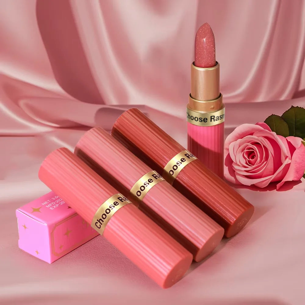 Pink Glitter Metallic Lipstick – Pearlescent Velvet Matte, Waterproof Long Wear