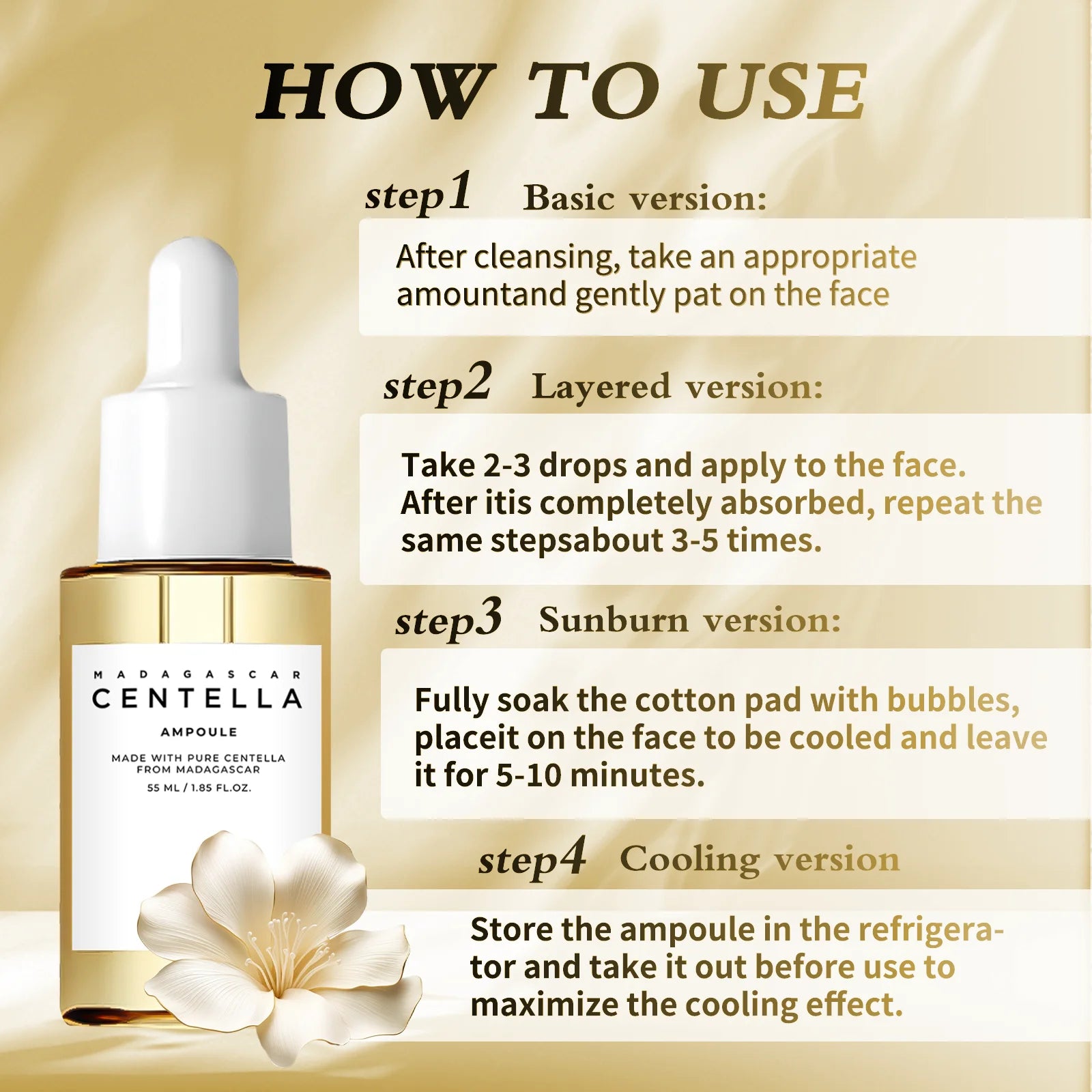 Centella Asiatica Serum 55ml - Sensitive skin soothing formula with acne fighting, deep moisturizing benefits for face