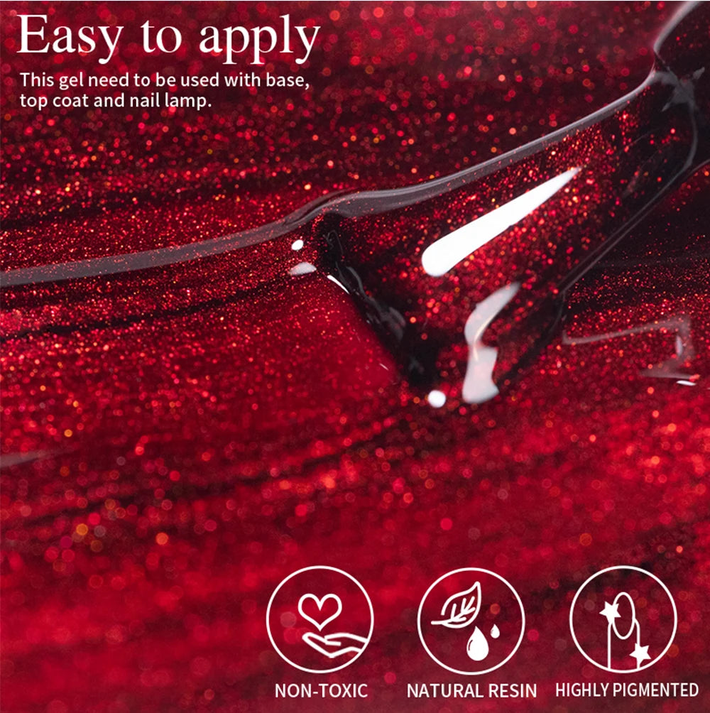 PUENTE 7.5ML Wine Red Magnetic Cat Eye Gel Nail Polish With Magnet, Super Shiny Ruby Red Magnetic Nail Gel, Soak Off UV/LED Lamp Curing, Glossy Varnish, Hypoallergenic Nail Salon Quality Polish for Skin, Gift for Women