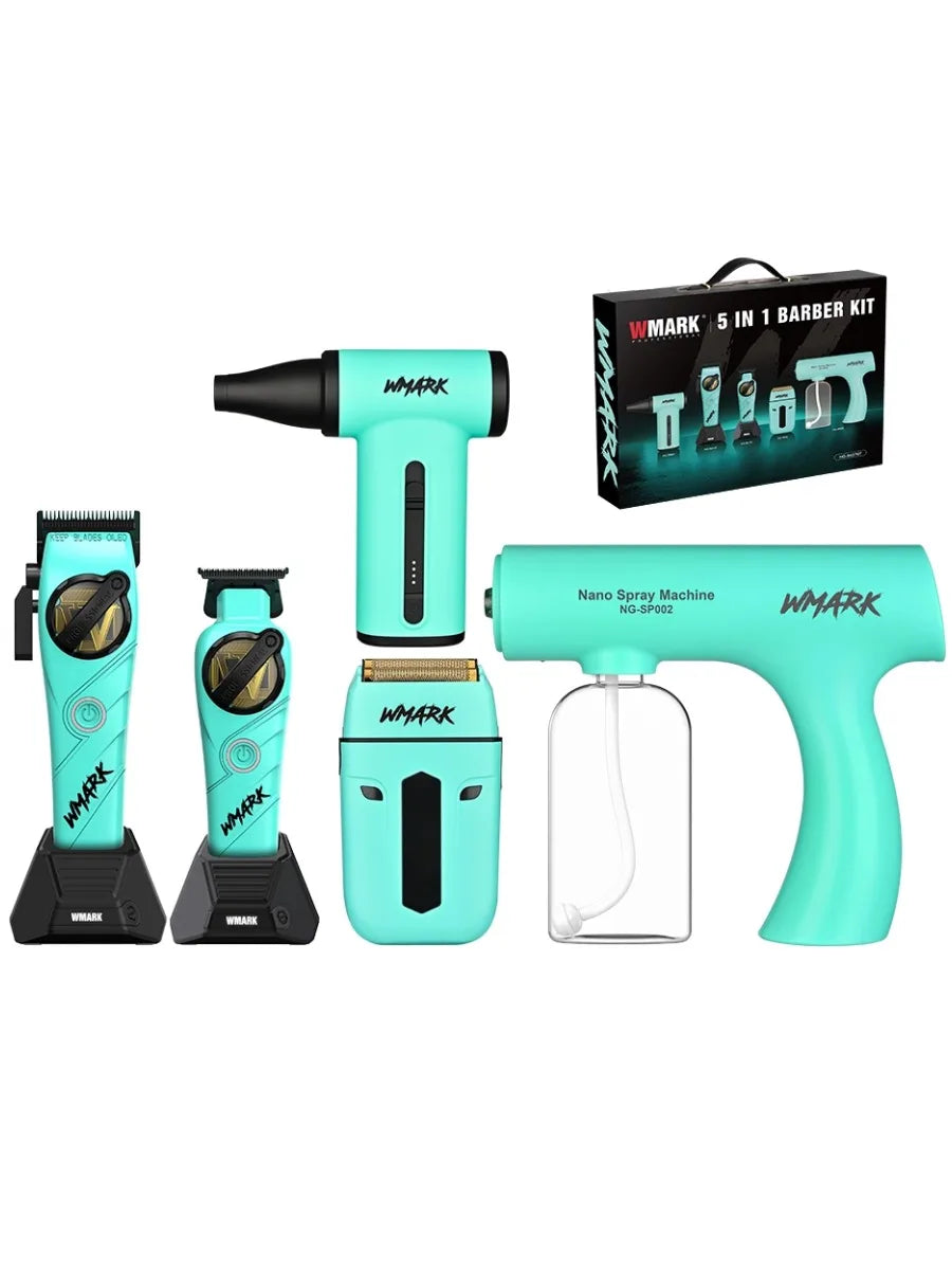 WMARK Professional Hair Trimmer 5 in 1 Barber KIT Shaver Hair Dryer and Spray Bottle Handheld Gift Box Trimmer for Men NG-8637