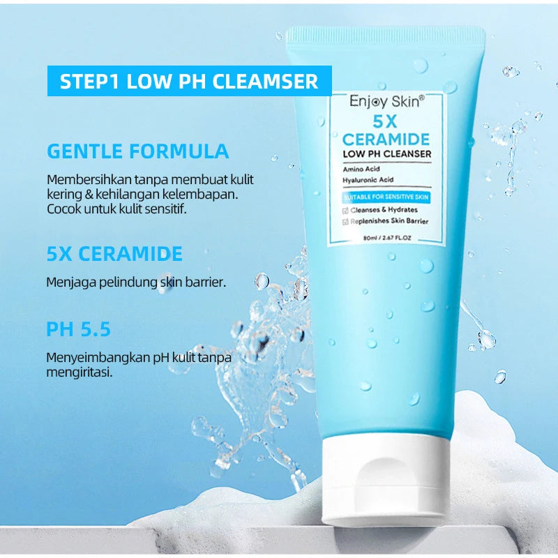 Ceramide Facial Skincare Series – Soothing Toner, Moisturizing Cream, Low‑pH Cleanser, Barrier Serum & Hydration Gel