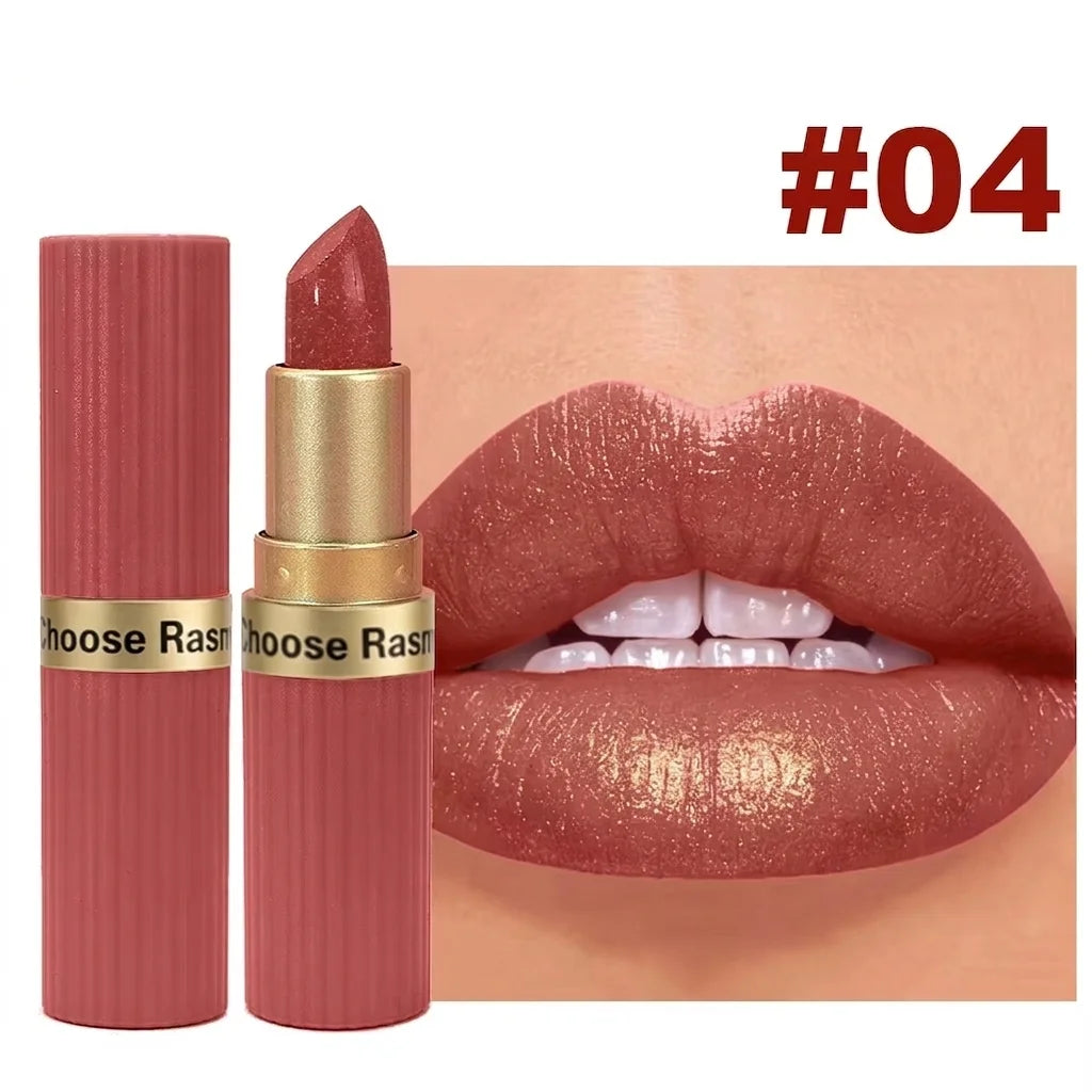Pink Glitter Metallic Lipstick – Pearlescent Velvet Matte, Waterproof Long Wear