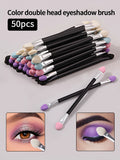 50PCS Double-Ended Eyeshadow Brushes Fashion Useful Long Handle Sponge Stick Applicators Lip Eye Brow Brush Beauty Makeup Tool