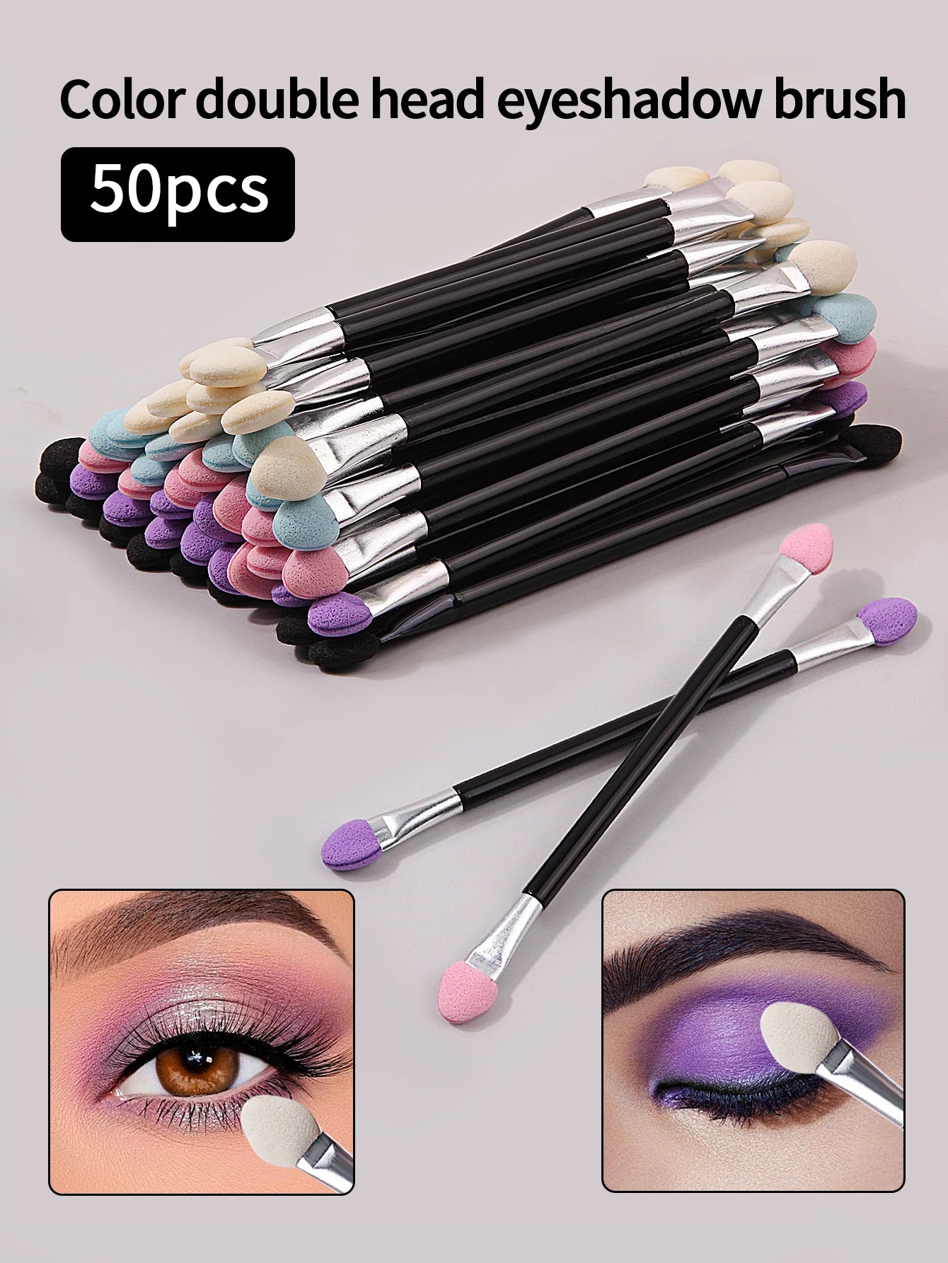 50PCS Double-Ended Eyeshadow Brushes Fashion Useful Long Handle Sponge Stick Applicators Lip Eye Brow Brush Beauty Makeup Tool
