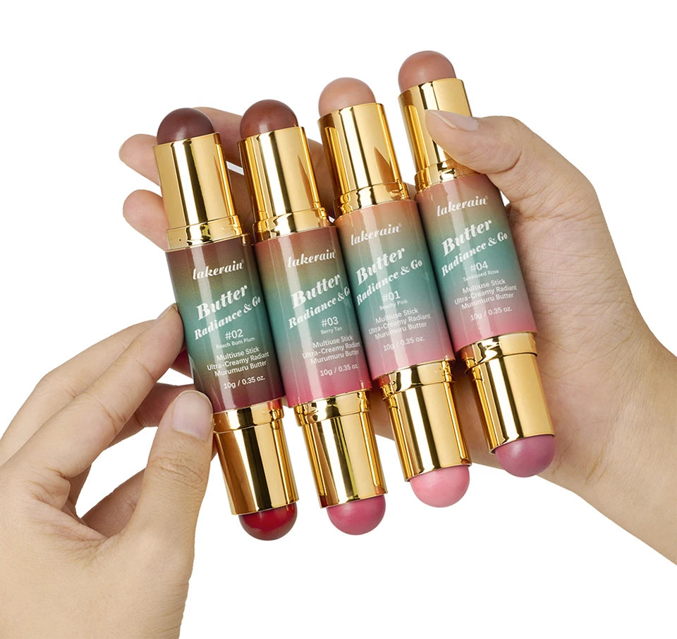 Lakerain Multipurpose Blush Stick Moisturizing Skin Long Lasting Natural Double-headed Bronzer-Blush Stick Pigmented Beauty Makeup