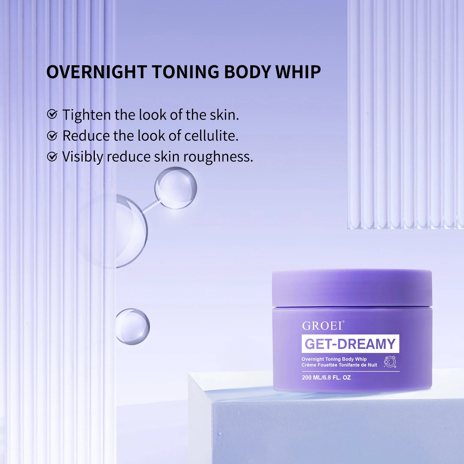 Overnight Toning Body Whip 200ml - Firming & Smoothing Cream with Uva-Ursi Extract, Reduces Cellulite Appearance, Non-Greasy