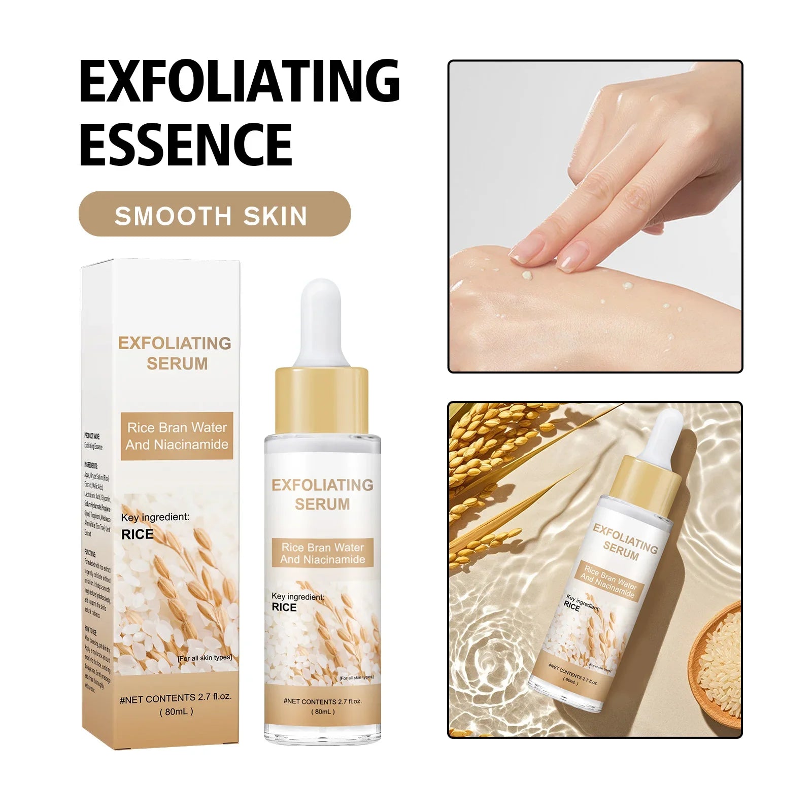 Brightening Rice Bran Face Serum 80ml - Natural Fruit Acids Gently Exfoliate, Smooth & Enhance Skin Texture for Radiance.