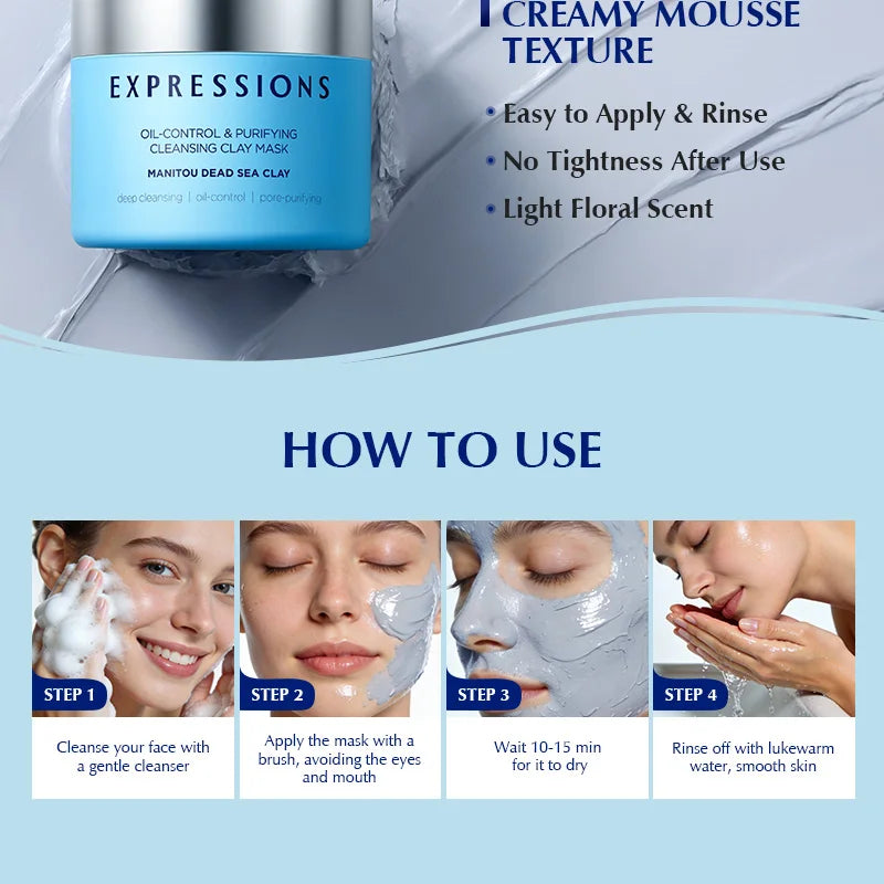 Oil-Balancing Deep Cleansing Mud Mask – Witch Hazel, Centella & Blue Lotus for Smooth-Looking Pores & Sebum Balance