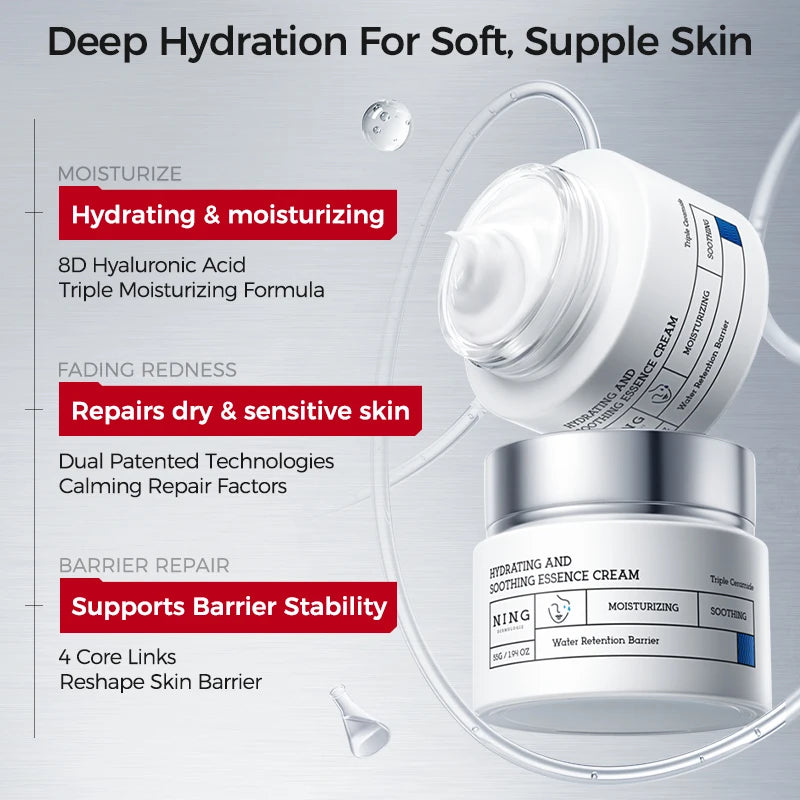 Hydrating Soothing Essence Cream – Collagen, Ceramides, Hyaluronic Acid & Plant Extracts for Moisture & Skin Barrier Support