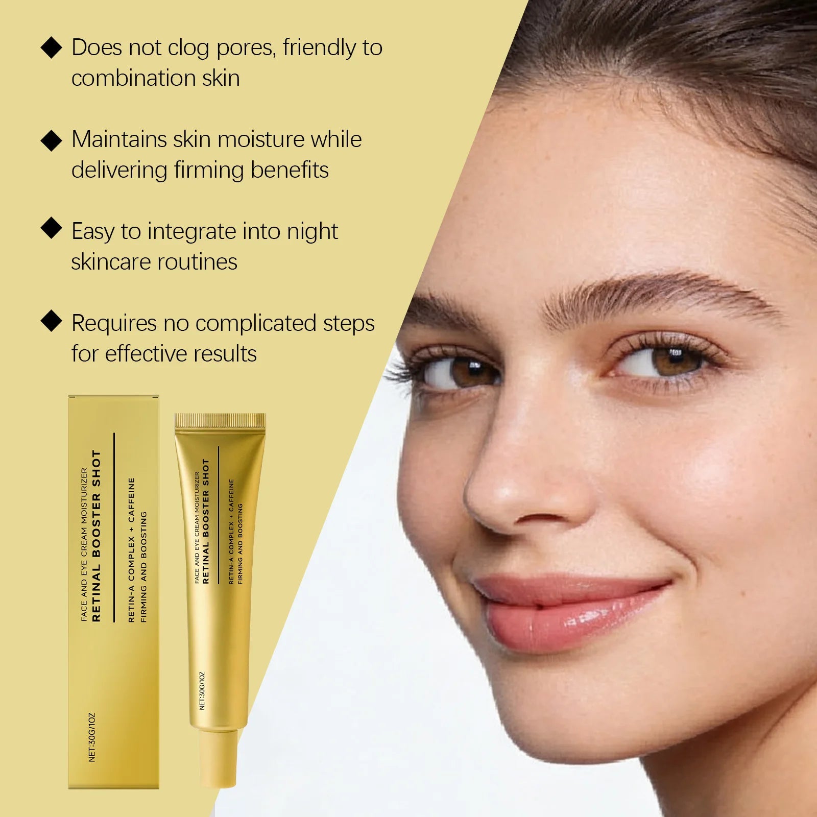 Face & Eye Cream Booster Shot Retinol Alternative Caffeine Firming Reduce Fine Lines Pores Skin Barrier Moisturizer