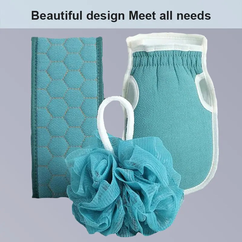 3Pcs Body Cleaning Washcloth Soft Brush Home Hotel Bathroom Shower Ball Back Scrubber Set Exfoliating Skin Towel Bath Gloves