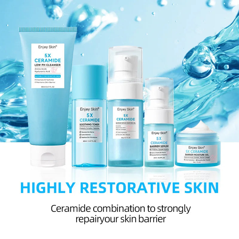 Ceramide Facial Skincare Series – Soothing Toner, Moisturizing Cream, Low‑pH Cleanser, Barrier Serum & Hydration Gel