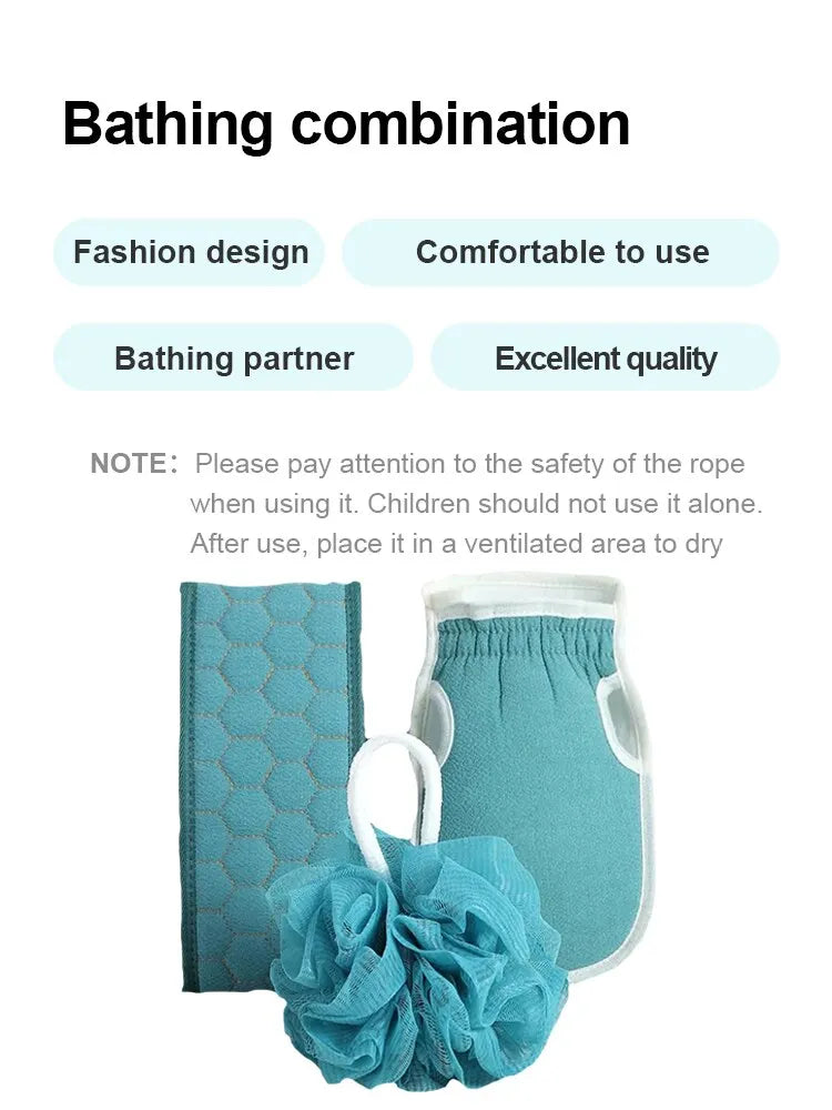 3Pcs Body Cleaning Washcloth Soft Brush Home Hotel Bathroom Shower Ball Back Scrubber Set Exfoliating Skin Towel Bath Gloves