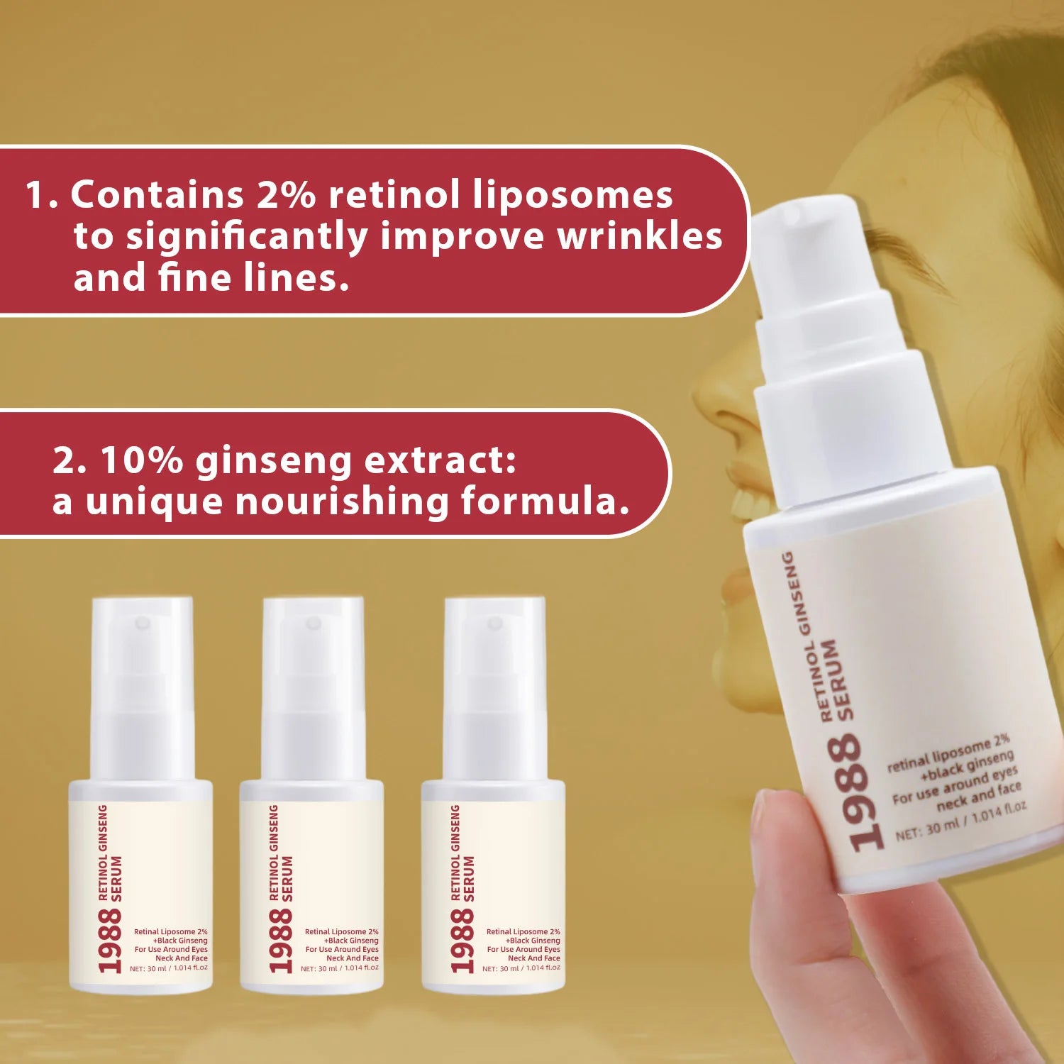 Seoul 1988 Korean Black Ginseng Retinol Serum with Niacinamide & Vitamin C - Hydrating Facial Ampoule for Daily Skin Care