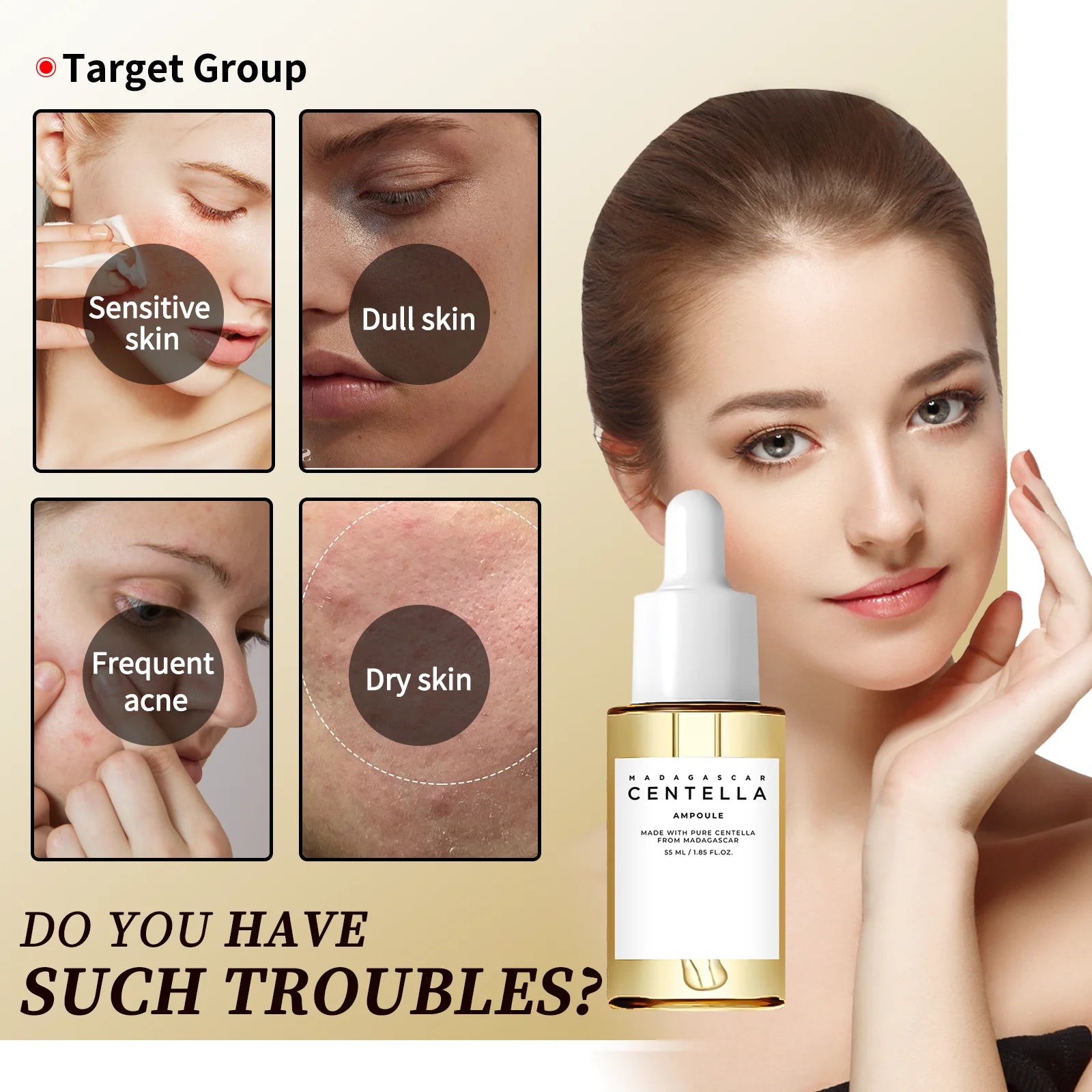 Centella Asiatica Serum 55ml - Sensitive skin soothing formula with acne fighting, deep moisturizing benefits for face