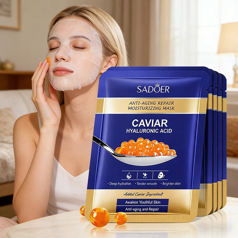 SADOER Caviar Hydrating Face Masks – Deep Moisture & Skin Tightening (5pcs)