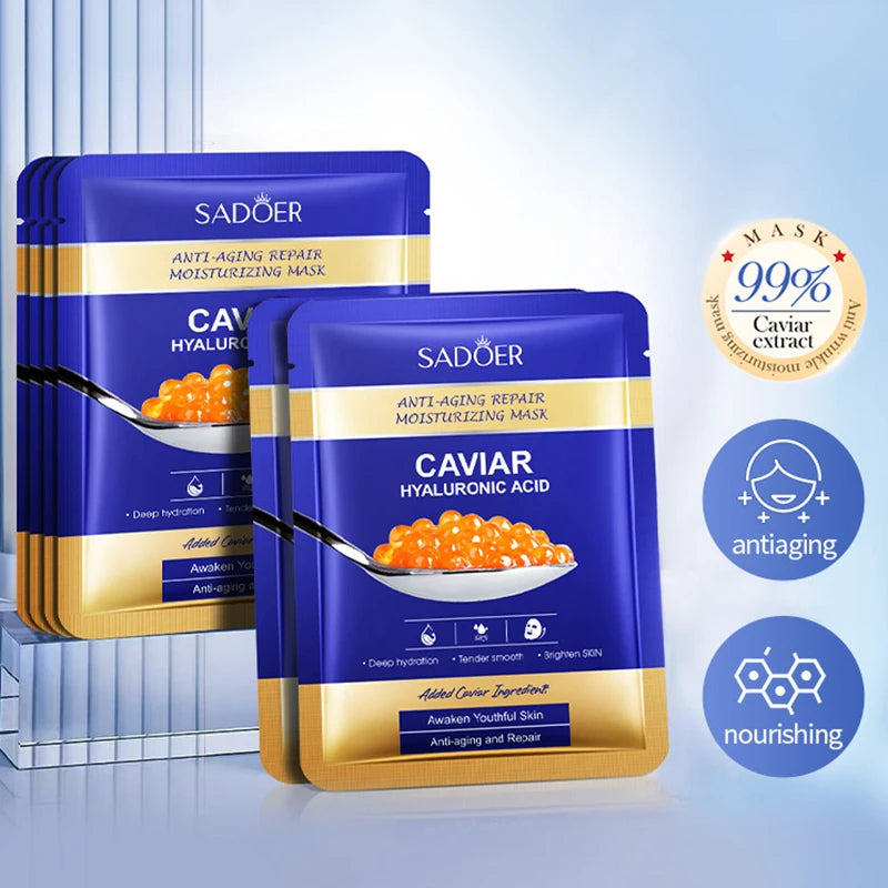 SADOER Caviar Hydrating Face Masks – Deep Moisture & Skin Tightening (5pcs)