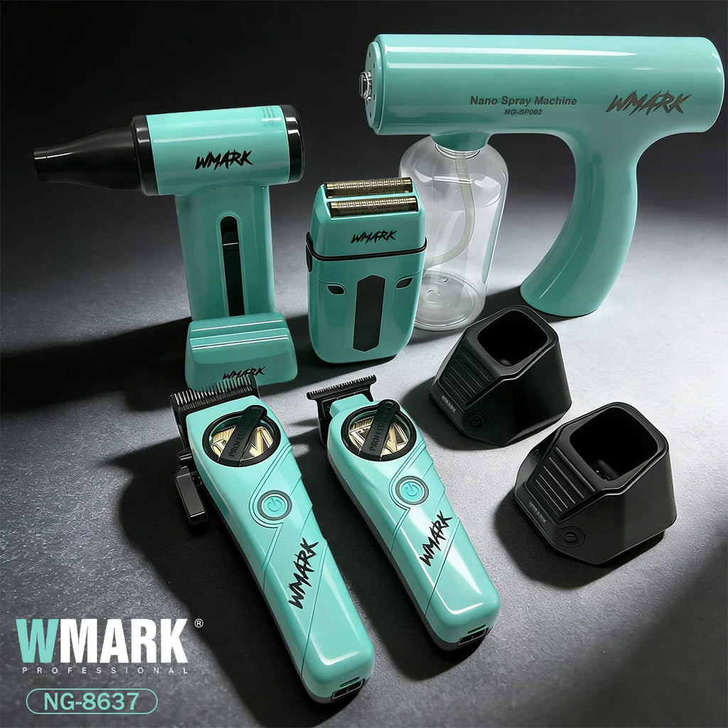 WMARK Professional Hair Trimmer 5 in 1 Barber KIT Shaver Hair Dryer and Spray Bottle Handheld Gift Box Trimmer for Men NG-8637