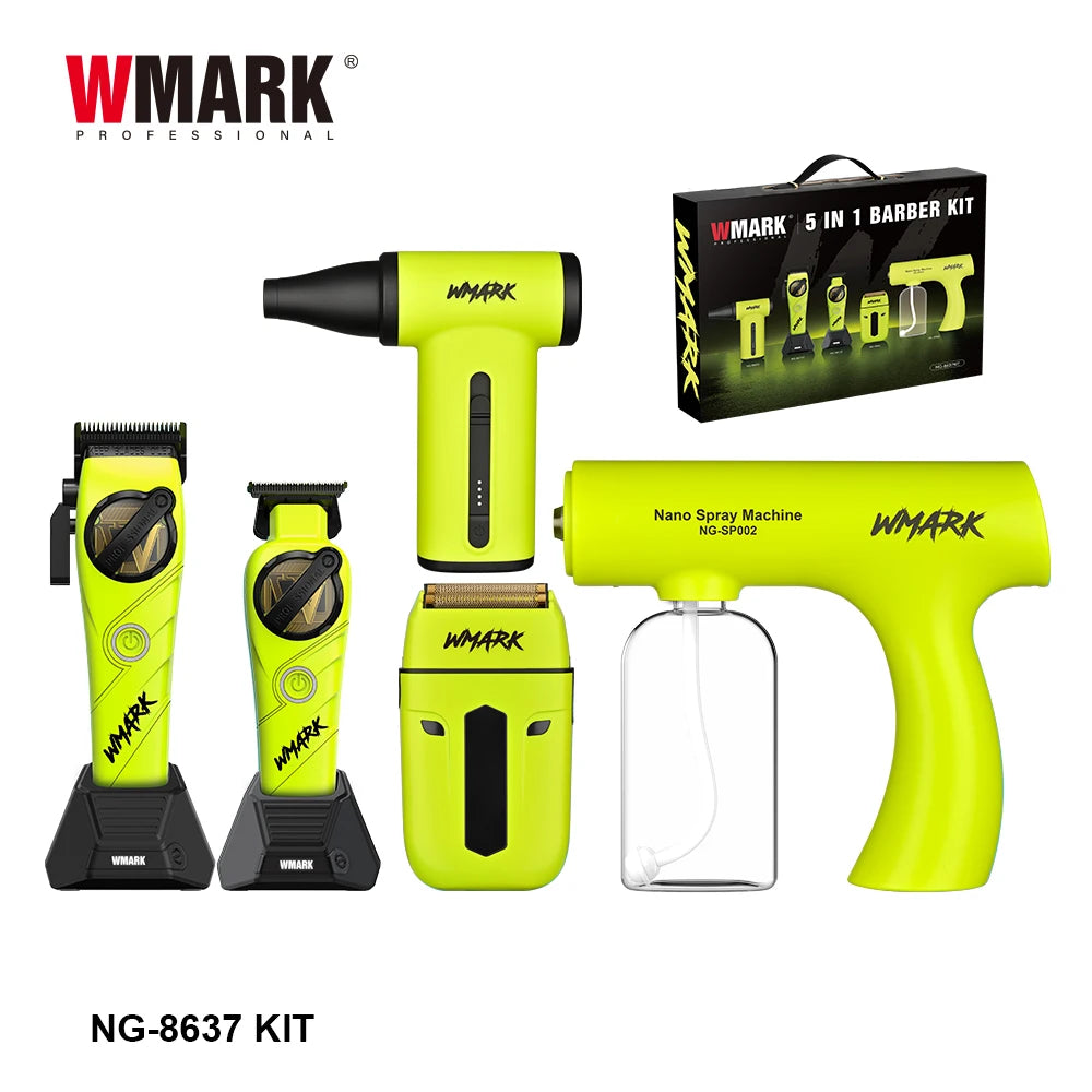 WMARK Professional Hair Trimmer 5 in 1 Barber KIT Shaver Hair Dryer and Spray Bottle Handheld Gift Box Trimmer for Men NG-8637