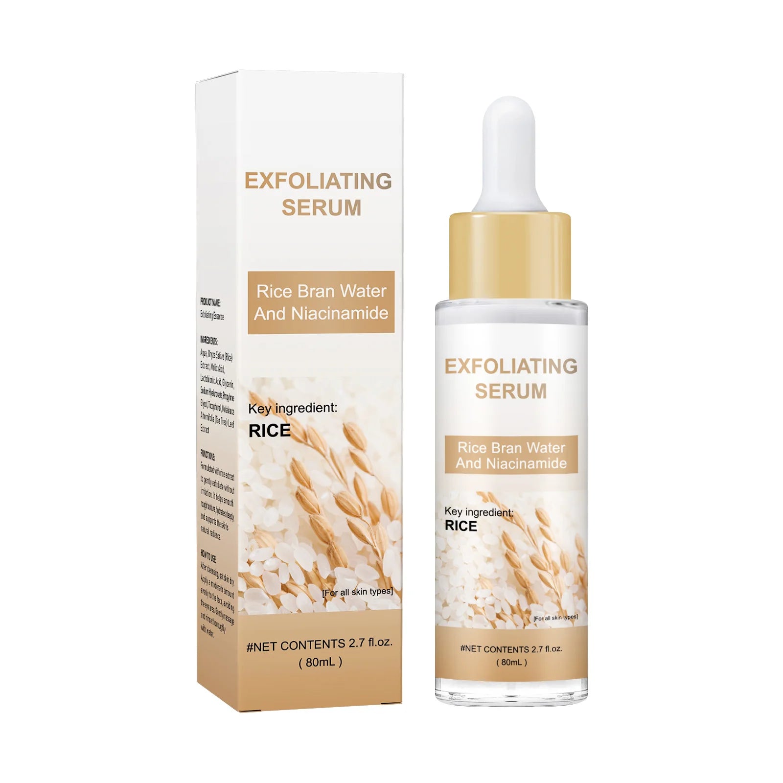 Brightening Rice Bran Face Serum 80ml - Natural Fruit Acids Gently Exfoliate, Smooth & Enhance Skin Texture for Radiance.