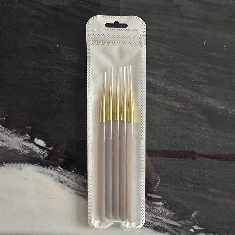 5Pcs Slim Nail Art Brushes – Acrylic Flower Painting & Line Drawing Kit