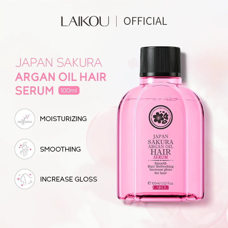 LAIKOU Japan Sakura Argan Hair Serum Nourishing Repair Split Ends Hair Essence (60ml/100ml)