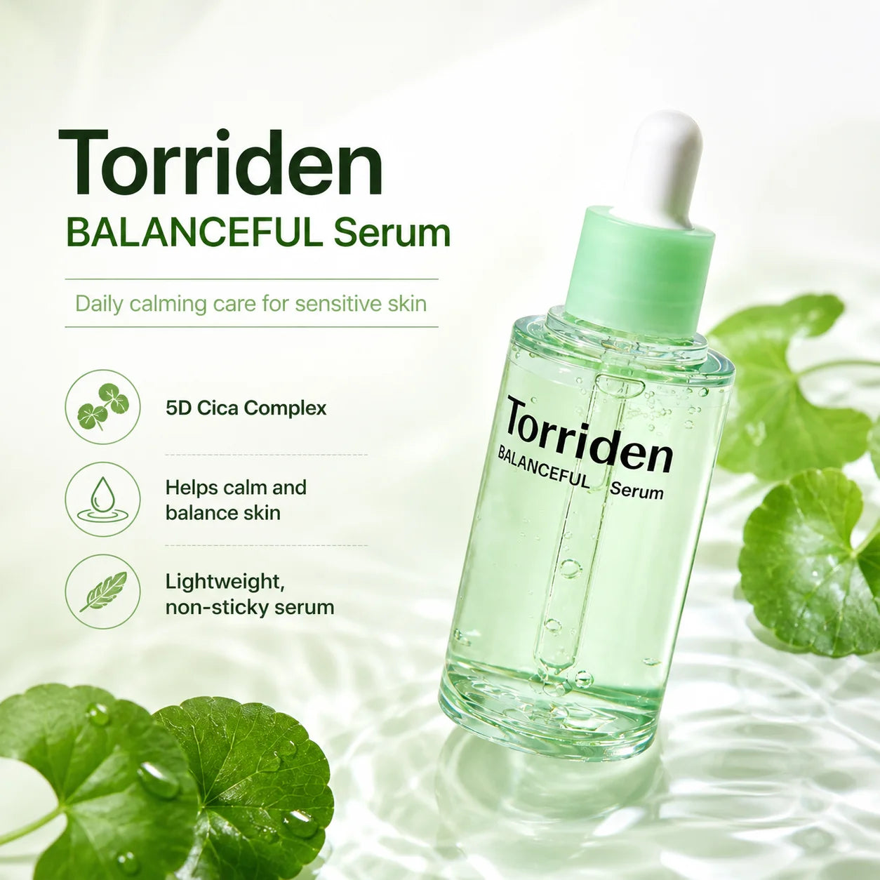Torriden Cica Soothing Serum 50ml Hyaluronic Acid Serum 50ml,Refreshing & Non-Sticky,Korean Skincare Korean Makeup Lightweight
