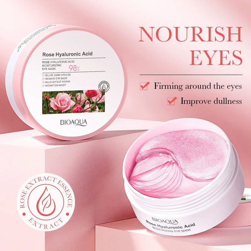 BIOAQUA Rose Hyaluronic Acid Eye Mask Anti Dark Circles Eye Bags Moisturizing Anti-Aging Eye Patches Skin Care Products